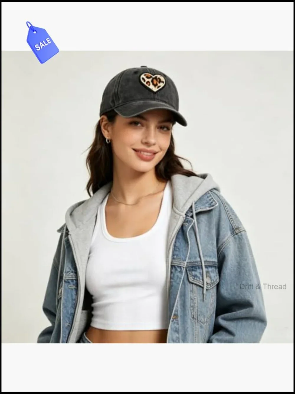 Washed Distressed Baseball Cap with Leopard Letter C - Vintage Cotton Trucker